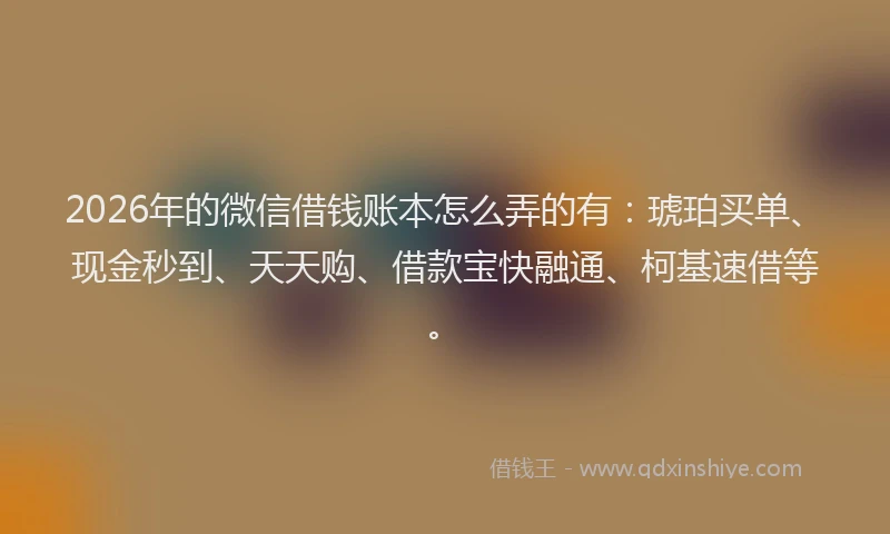 2026年的微信借钱账本怎么弄的有：琥珀买单、现金秒到、天天购、借款宝快融通、柯基速借等。