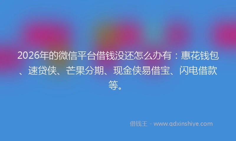 2026年的微信平台借钱没还怎么办有:惠花钱包、速贷侠、芒果分期、现金侠易借宝、闪电借款等。