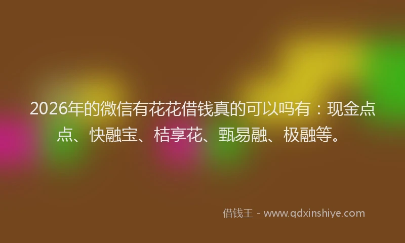 2026年的微信有花花借钱真的可以吗有:现金点点、快融宝、桔享花、甄易融、极融等。