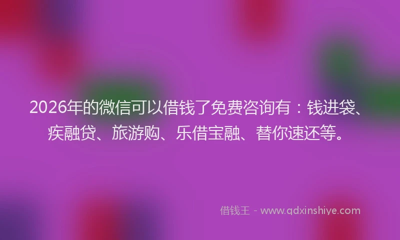 2026年的微信可以借钱了免费咨询有：钱进袋、疾融贷、旅游购、乐借宝融、替你速还等。