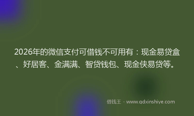 2026年的微信支付可借钱不可用有：现金易贷盒、好居客、金满满、智贷钱包、现金侠易贷等。