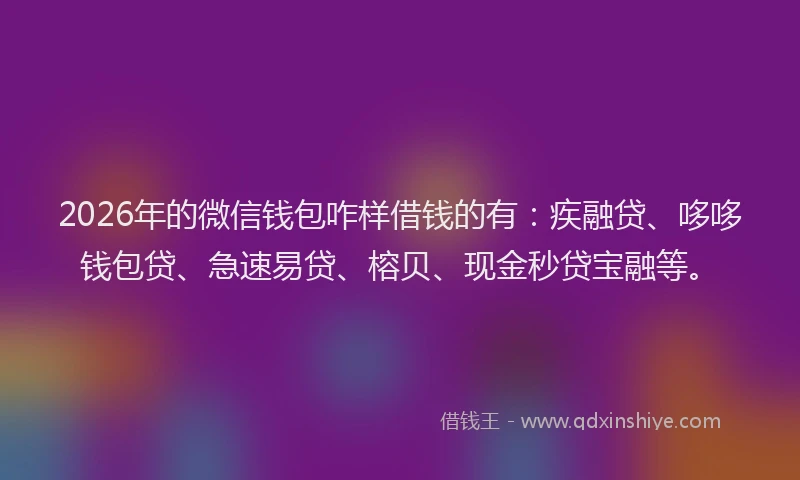 2026年的微信钱包咋样借钱的有:疾融贷、哆哆钱包贷、急速易贷、榕贝、现金秒贷宝融等。