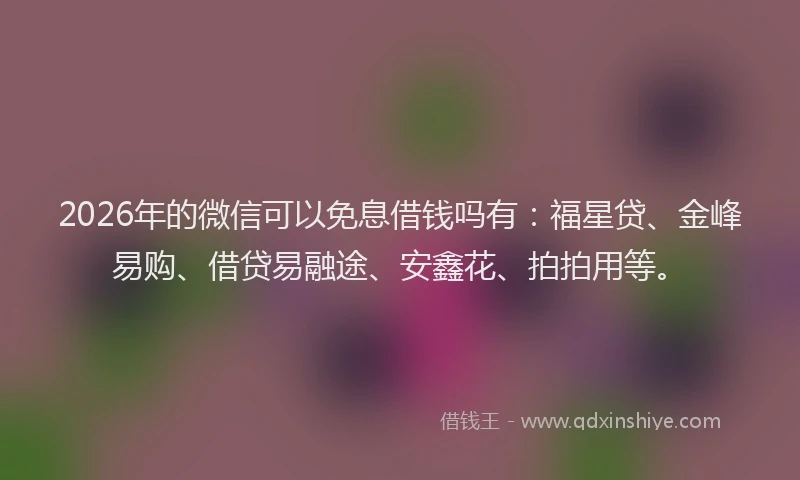 2026年的微信可以免息借钱吗有:福星贷、金峰易购、借贷易融途、安鑫花、拍拍用等。