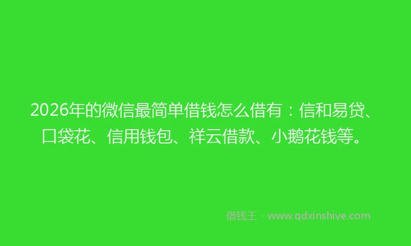 2026年的微信最简单借钱怎么借有：信和易贷、口袋花、信用钱包、祥云借款、小鹅花钱等。