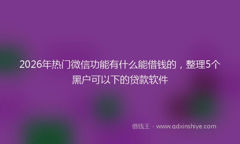 2026年热门微信功能有什么能借钱的，整理5个黑户可以下的贷款软件