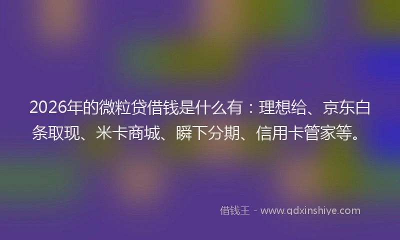2026年的微粒贷借钱是什么有：理想给、京东白条取现、米卡商城、瞬下分期、信用卡管家等。