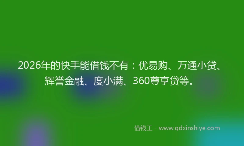2026年的快手能借钱不有：优易购、万通小贷、辉誉金融、度小满、360尊享贷等。