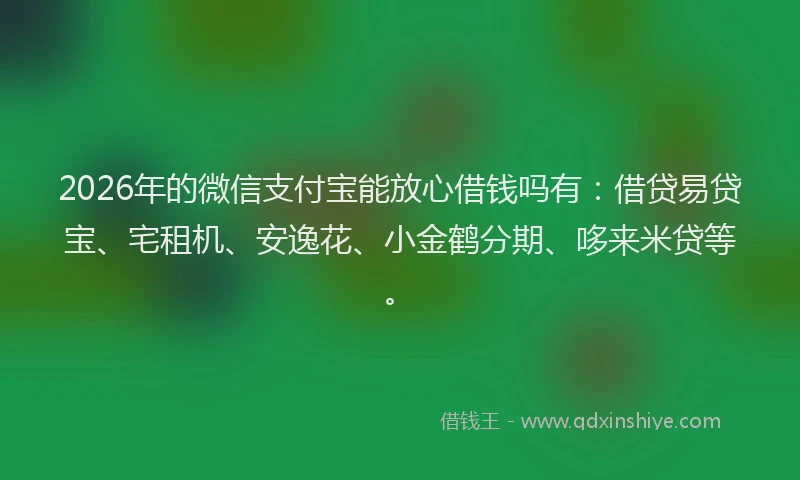 2026年的微信支付宝能放心借钱吗有：借贷易贷宝、宅租机、安逸花、小金鹤分期、哆来米贷等。