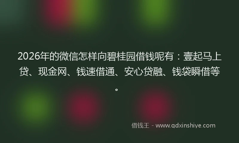 2026年的微信怎样向碧桂园借钱呢有：壹起马上贷、现金网、钱速借通、安心贷融、钱袋瞬借等。