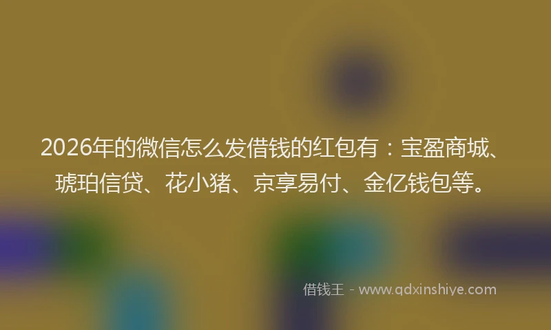 2026年的微信怎么发借钱的红包有：宝盈商城、琥珀信贷、花小猪、京享易付、金亿钱包等。