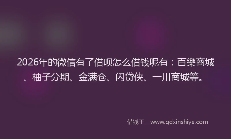 2026年的微信有了借呗怎么借钱呢有：百樂商城、柚子分期、金满仓、闪贷侠、一川商城等。