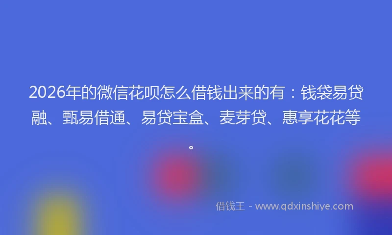 2026年的微信花呗怎么借钱出来的有：钱袋易贷融、甄易借通、易贷宝盒、麦芽贷、惠享花花等。