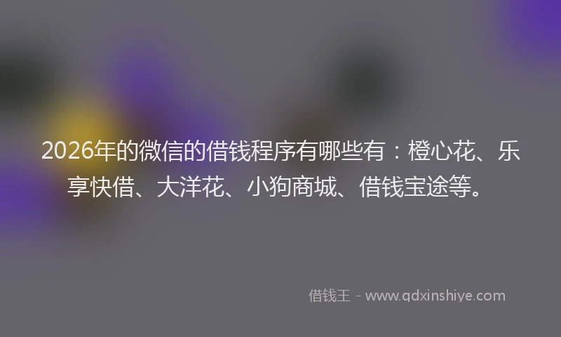 2026年的微信的借钱程序有哪些有：橙心花、乐享快借、大洋花、小狗商城、借钱宝途等。