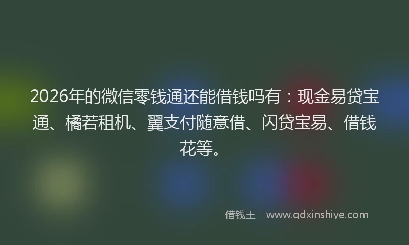 2026年的微信零钱通还能借钱吗有：现金易贷宝通、橘若租机、翼支付随意借、闪贷宝易、借钱花等。