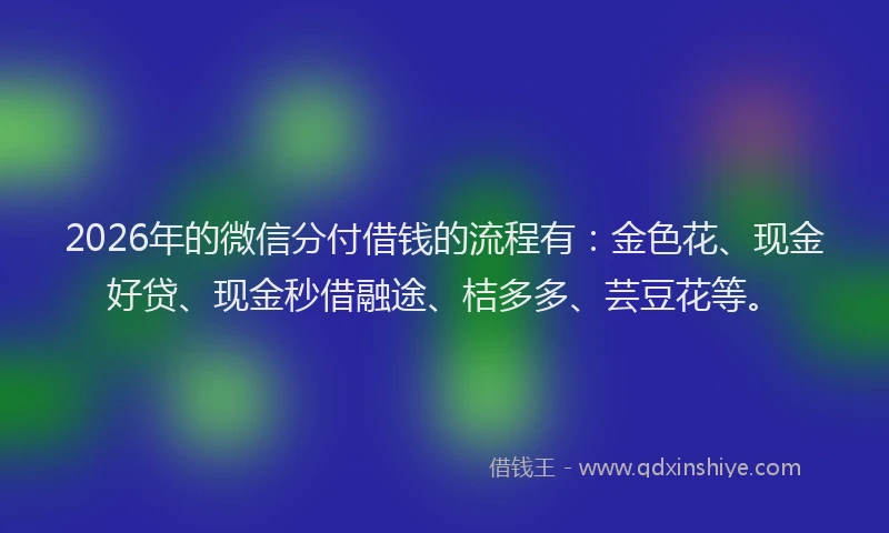 2026年的微信分付借钱的流程有：金色花、现金好贷、现金秒借融途、桔多多、芸豆花等。