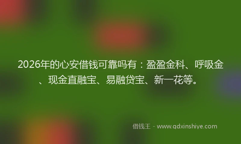 2026年的心安借钱可靠吗有：盈盈金科、呼吸金、现金直融宝、易融贷宝、新一花等。