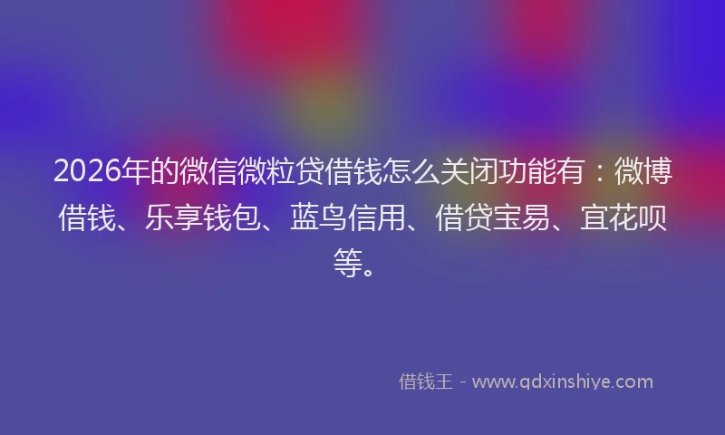 2026年的微信微粒贷借钱怎么关闭功能有：微博借钱、乐享钱包、蓝鸟信用、借贷宝易、宜花呗等。