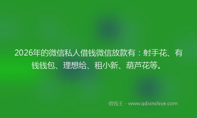 2026年的微信私人借钱微信放款有：射手花、有钱钱包、理想给、租小新、葫芦花等。