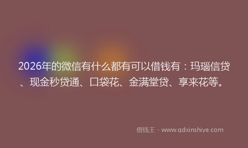 2026年的微信有什么都有可以借钱有：玛瑙信贷、现金秒贷通、口袋花、金满堂贷、享来花等。