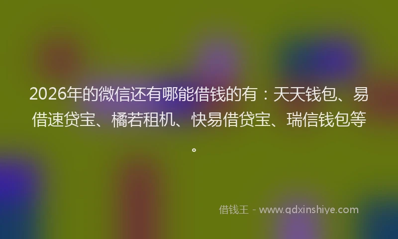 2026年的微信还有哪能借钱的有：天天钱包、易借速贷宝、橘若租机、快易借贷宝、瑞信钱包等。