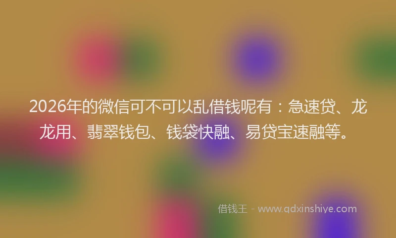 2026年的微信可不可以乱借钱呢有:急速贷、龙龙用、翡翠钱包、钱袋快融、易贷宝速融等。