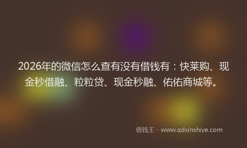 2026年的微信怎么查有没有借钱有：快莱购、现金秒借融、粒粒贷、现金秒融、佑佑商城等。