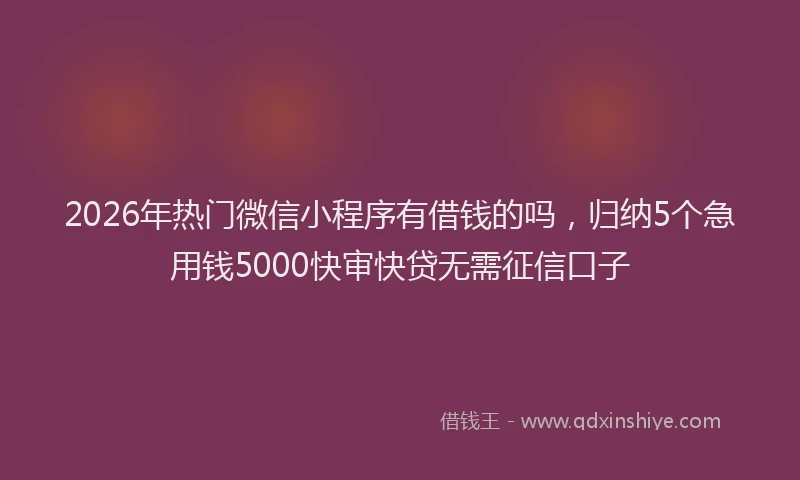 2026年热门微信小程序有借钱的吗，归纳5个急用钱5000快审快贷无需征信口子