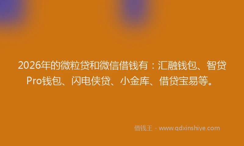 2026年的微粒贷和微信借钱有：汇融钱包、智贷Pro钱包、闪电侠贷、小金库、借贷宝易等。