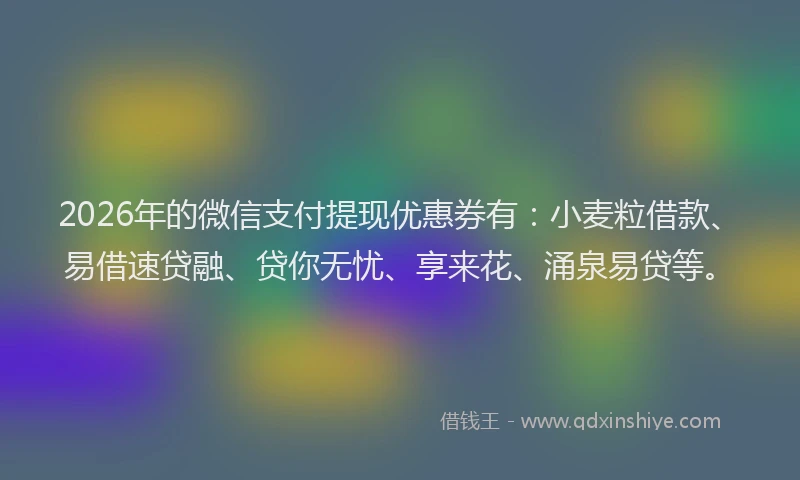 2026年的微信支付提现优惠券有：小麦粒借款、易借速贷融、贷你无忧、享来花、涌泉易贷等。