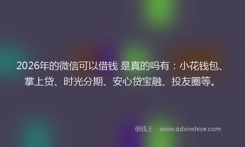 2026年的微信可以借钱 是真的吗有：小花钱包、掌上贷、时光分期、安心贷宝融、投友圈等。