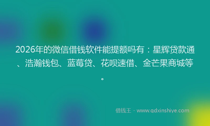 2026年的微信借钱软件能提额吗有：星辉贷款通、浩瀚钱包、蓝莓贷、花呗速借、金芒果商城等。