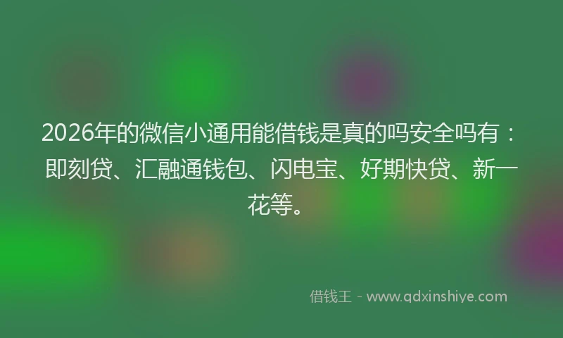 2026年的微信小通用能借钱是真的吗安全吗有：即刻贷、汇融通钱包、闪电宝、好期快贷、新一花等。