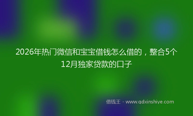 2026年热门微信和宝宝借钱怎么借的，整合5个12月独家贷款的口子