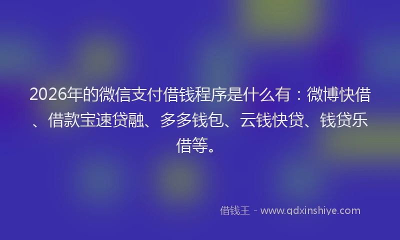 2026年的微信支付借钱程序是什么有:微博快借、借款宝速贷融、多多钱包、云钱快贷、钱贷乐借等。