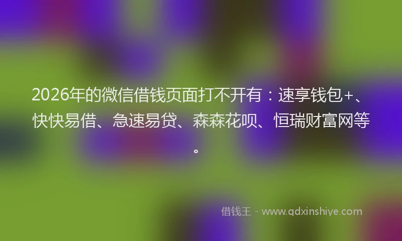 2026年的微信借钱页面打不开有：速享钱包+、快快易借、急速易贷、森森花呗、恒瑞财富网等。