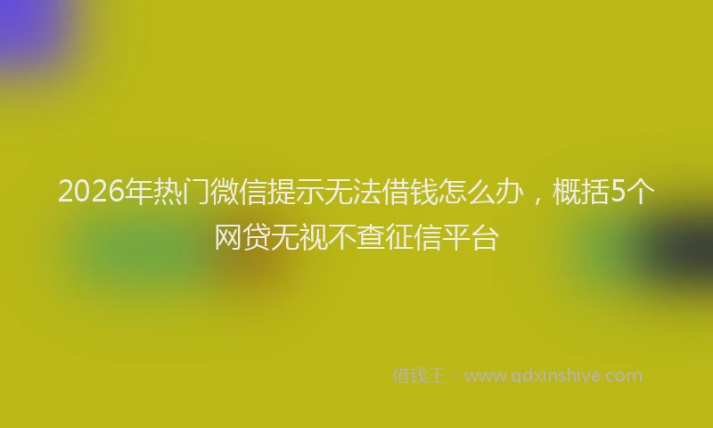 2026年热门微信提示无法借钱怎么办，概括5个网贷无视不查征信平台