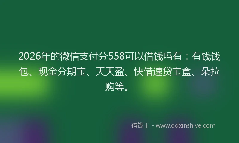 2026年的微信支付分558可以借钱吗有：有钱钱包、现金分期宝、天天盈、快借速贷宝盒、朵拉购等。