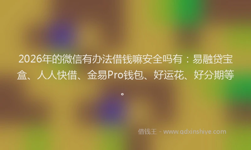 2026年的微信有办法借钱嘛安全吗有：易融贷宝盒、人人快借、金易Pro钱包、好运花、好分期等。