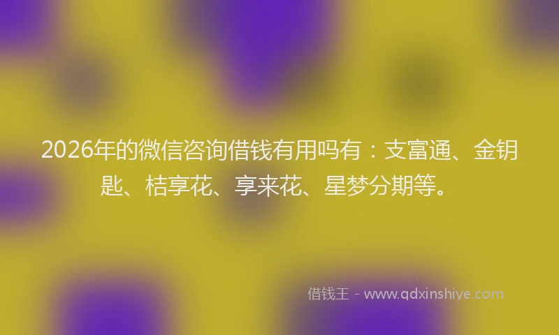 2026年的微信咨询借钱有用吗有：支富通、金钥匙、桔享花、享来花、星梦分期等。
