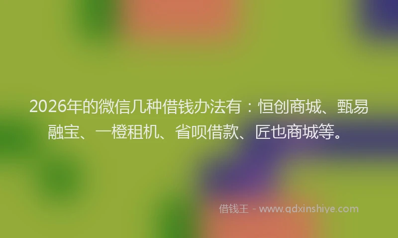 2026年的微信几种借钱办法有：恒创商城、甄易融宝、一橙租机、省呗借款、匠也商城等。