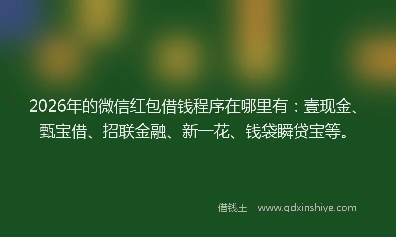 2026年的微信红包借钱程序在哪里有：壹现金、甄宝借、招联金融、新一花、钱袋瞬贷宝等。