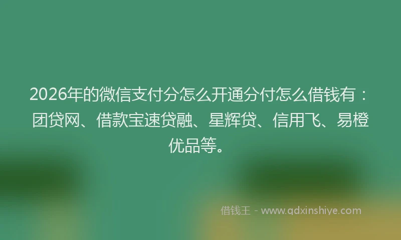 2026年的微信支付分怎么开通分付怎么借钱有：团贷网、借款宝速贷融、星辉贷、信用飞、易橙优品等。