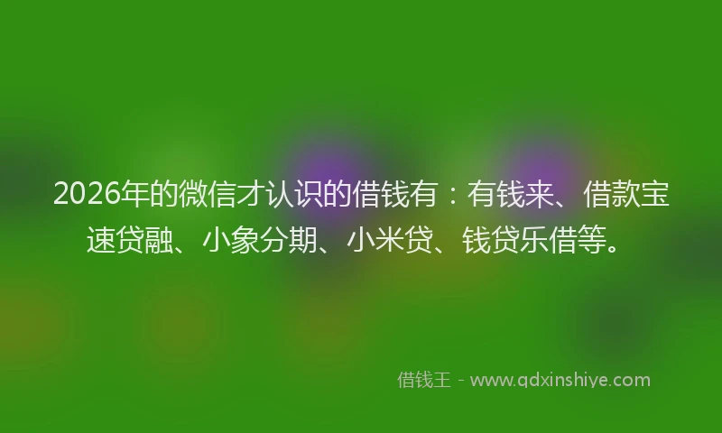 2026年的微信才认识的借钱有：有钱来、借款宝速贷融、小象分期、小米贷、钱贷乐借等。