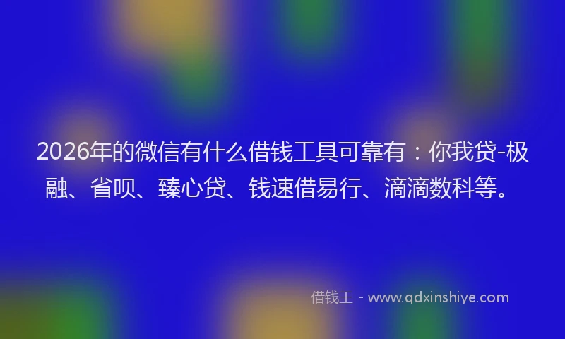 2026年的微信有什么借钱工具可靠有：你我贷-极融、省呗、臻心贷、钱速借易行、滴滴数科等。
