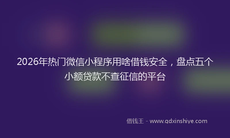 2026年热门微信小程序用啥借钱安全，盘点五个小额贷款不查征信的平台