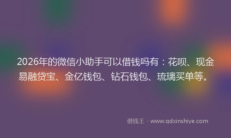 2026年的微信小助手可以借钱吗有:花呗、现金易融贷宝、金亿钱包、钻石钱包、琉璃买单等。