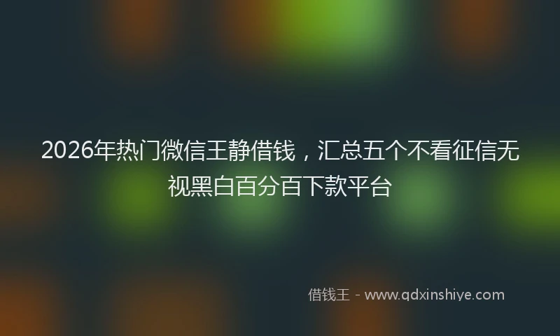2026年热门微信王静借钱，汇总五个不看征信无视黑白百分百下款平台