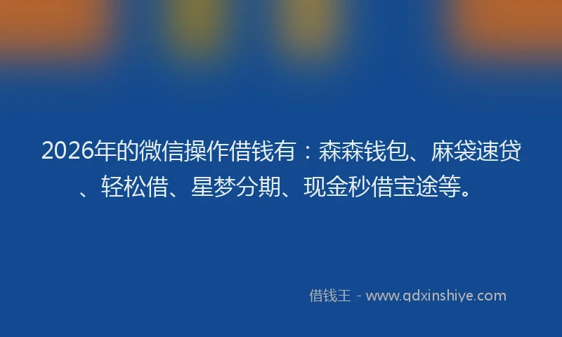 2026年的微信操作借钱有：森森钱包、麻袋速贷、轻松借、星梦分期、现金秒借宝途等。