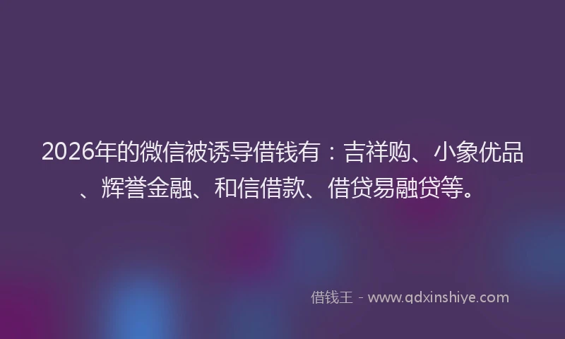 2026年的微信被诱导借钱有：吉祥购、小象优品、辉誉金融、和信借款、借贷易融贷等。