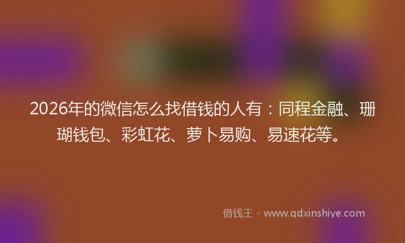 2026年的微信怎么找借钱的人有：同程金融、珊瑚钱包、彩虹花、萝卜易购、易速花等。
